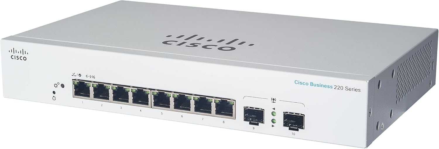 Switch Cisco CBS220-8FP-E-2G-EU 2025 Cisco CBS220-8FP-E-2G-EU với 8 cổng PoE+ cùng 2 cổng uplink quang Gigabit