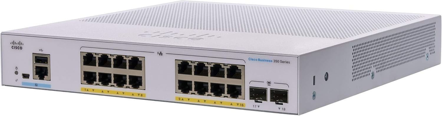 Switch Cisco CBS350-16FP-2G-EU 2025 Cisco CBS350-16FP-2G-EU có 16 cổng GE PoE+ và 2 cổng uplink 1G SFP