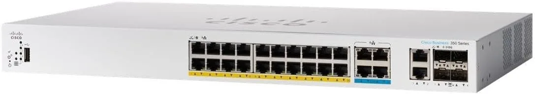 Cisco CBS350-24MGP-4X-EU có 2 cổng 10G copper or SFP+ combo và 2 cổng 10G SFP+ uplink