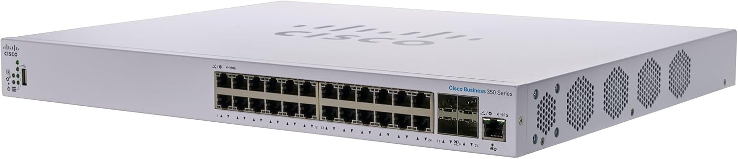 Switch Cisco CBS350-24XT-EU 2025 Cisco CBS350-24XT-EU hỗ trợ 20 cổng copper 10G và 4 cổng combo 10G copper or SFP+