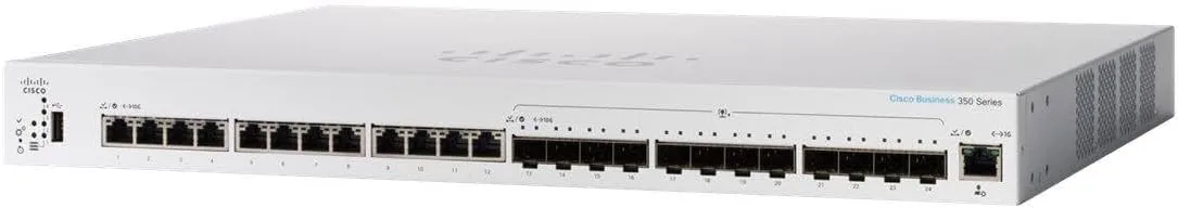 Cisco CBS350-24XTS-EU có 12 cổng đồng 10G,12 cổng quang SFP+ 10G, 1 cổng quản trị 1GE