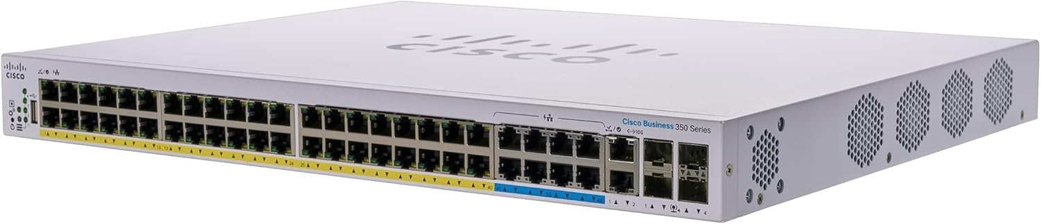 Switch Cisco CBS350-48NGP-4X-EU 2025 Cisco CBS350-48NGP-4X-EU có 40 x cổng 1G, 8 x cổng 5G, 2 x cổng 10G RJ45 or SFP+ combo + 2 x cổng 10G SFP+