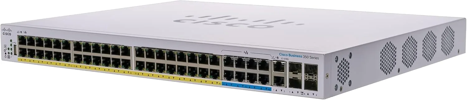 Cisco CBS350-48NGP-4X-EU có 40 x cổng 1G, 8 x cổng 5G, 2 x cổng 10G RJ45 or SFP+ combo + 2 x cổng 10G SFP+