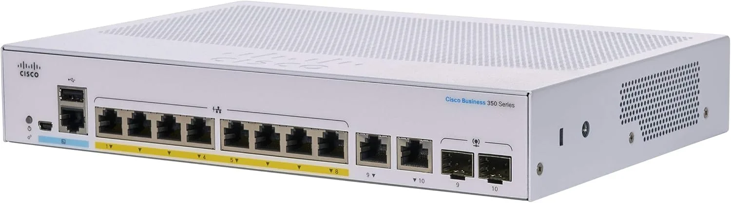 Cisco CBS350-8P-E-2G-EU là thiết bị chuyển mạch với 8 x 1G Ethernet và 2 cổng 1G RJ45 or SFP combo