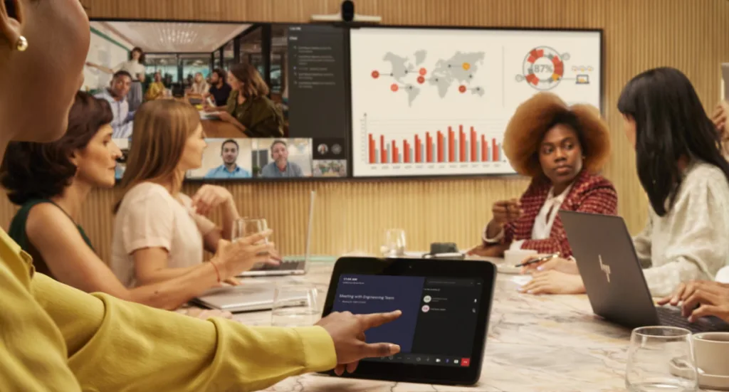 Một cuộc họp trực tuyến tại nhiều người tại phòng họp