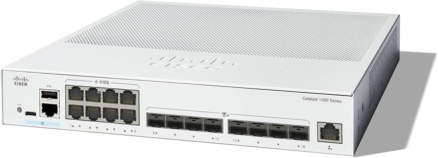 Switch Cisco C1300-16XTS 2025 Switch Cisco C1300-16XTS với 8 cổng 10G RJ45 và 8 cổng uplink SFP+