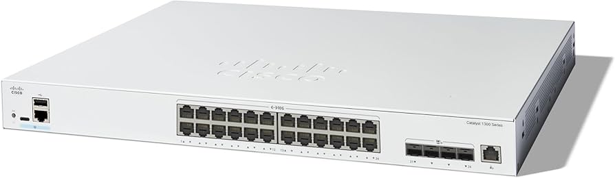 Switch Cisco C1300-24XTS 2025 Switch Cisco C1300-24XTS là Switch Gigabit Layer 3 được trang bị 12 cổng 10G RJ45, 12 cổng 10G SFP+, 1 cổng RJ45 console, 1 cổng USB Type-C console