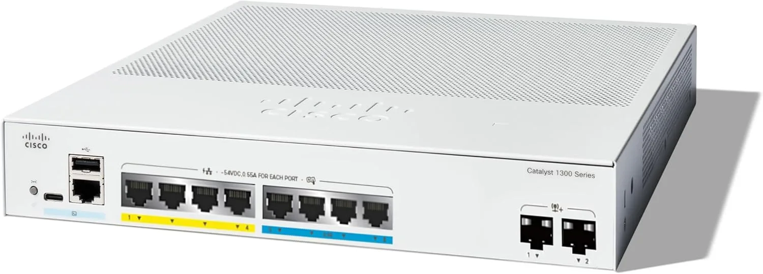 Switch Cisco C1300-8MGP-2X với 4 cổng GE và 4 cổng 2.5G hỗ trợ PoE+, 2 cổng 10G SFP+ uplinks