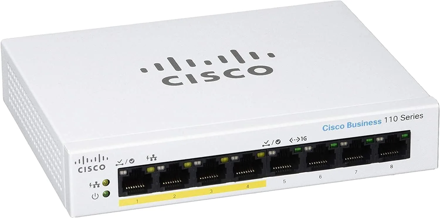 Switch Cisco CBS110-8PP-D-EU với 8 cổng mạng Gigabit, trong đó có 4 cổng hỗ trợ PoE