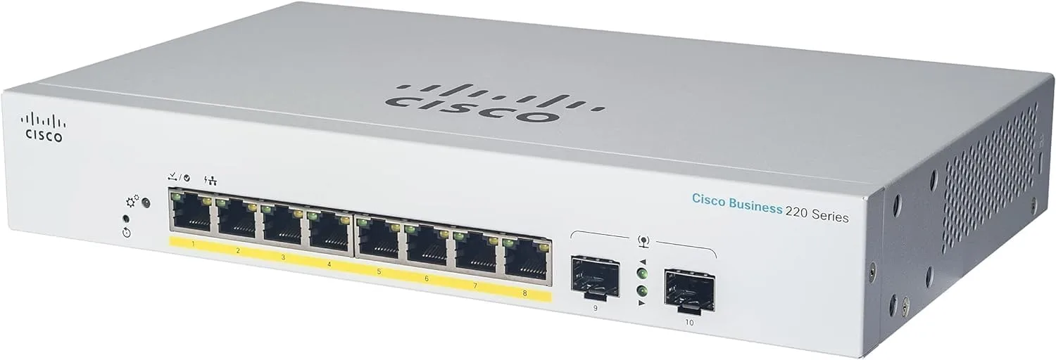 Switch Cisco CBS220-8T-E-2G với 8 cổng Gigabit RJ45 và 2 cổng SFP 1G (Uplink)