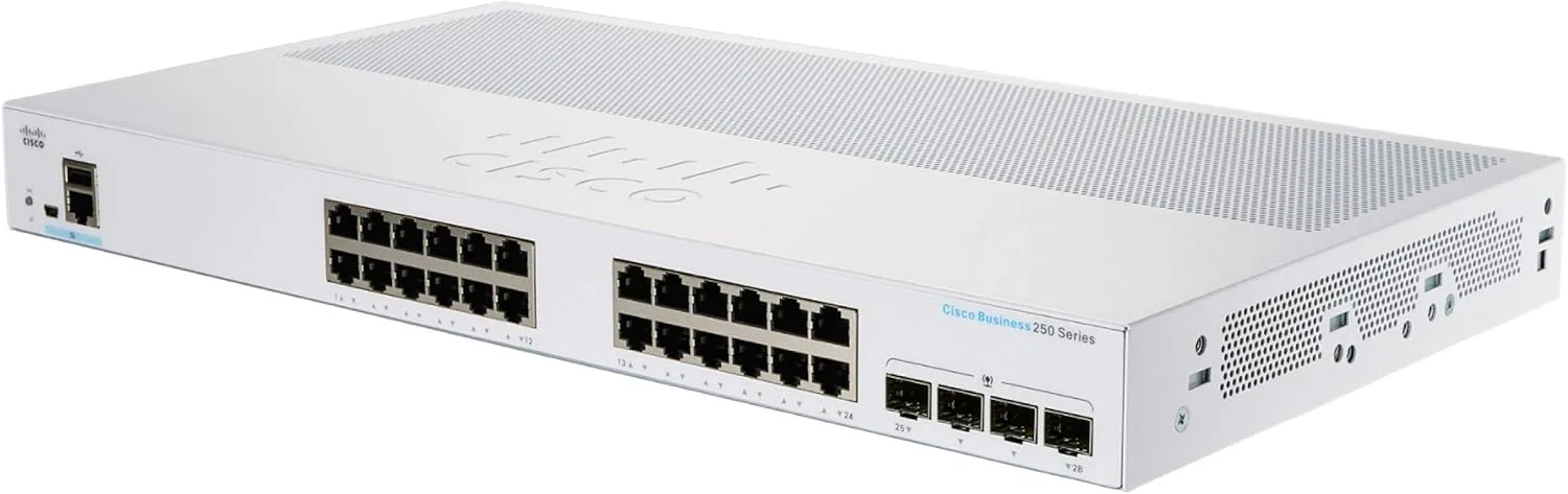 Switch Cisco CBS250-24PP-4G-EU với 24 cổng Gigabit Ethernet (1G) và 4 cổng Gigabit SFP