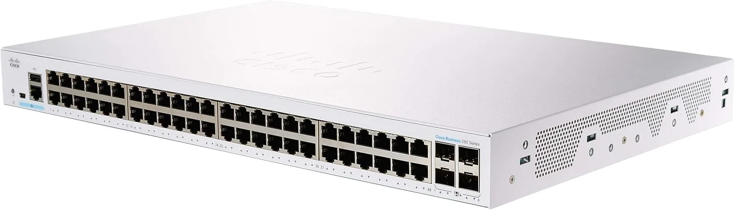 Switch Cisco CBS250-48T-4X-EU với 48 cổng Gigabit Ethernet (1G) và 4 cổng 10G SFP+