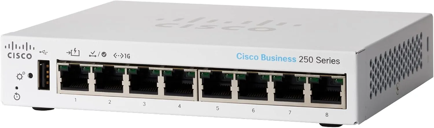 Switch Cisco CBS250-8T-D-EU với 8 cổng Gigabit Ethernet RJ-45