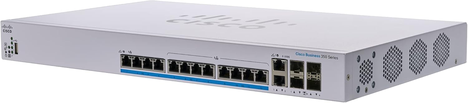 Switch Cisco CBS350-12NP-4X-EU 2025 Switch Cisco CBS350-12NP-4X-EU có 12 cổng PoE 5G Ethernet, 2 cổng 10G copper or SFP+ combo, 2 cổng SFP+