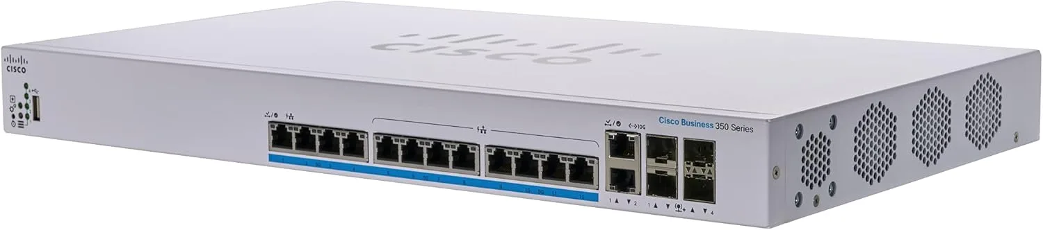 Switch Cisco CBS350-12NP-4X-EU có 12 cổng PoE 5G Ethernet, 2 cổng 10G copper or SFP+ combo, 2 cổng SFP+