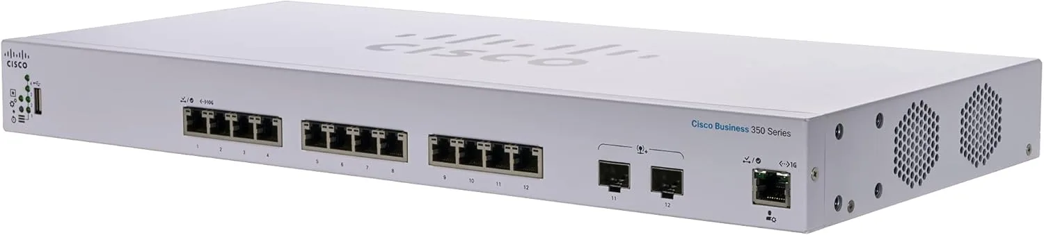 Switch Cisco CBS350-12XT-EU có 10 cổng 10G copper, 2 cổng 10G copper or SFP+ combo, 1 cổng GE OOB
