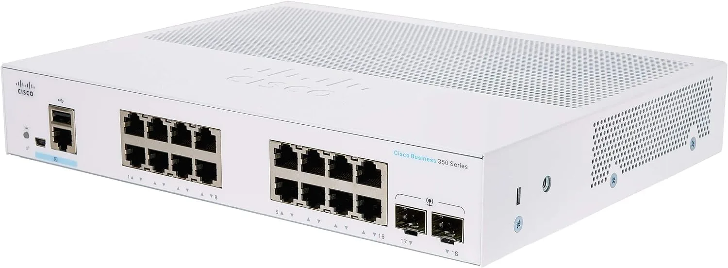 Switch Cisco CBS350-16T-E-2G với 16 cổng Gigabit Ethernet cùng 2 cổng uplink SFP