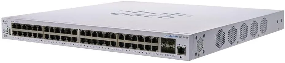 Switch Cisco CBS350-48XT-4X-EU có 48 cổng đồng (RJ45) 10G và 4 cổng uplink 10G SFP+, 1 cổng quản trị GE