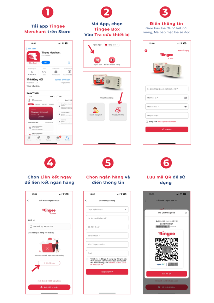 6 bước liên kết tài khoản ngân hàng trên app Tingee Merchant