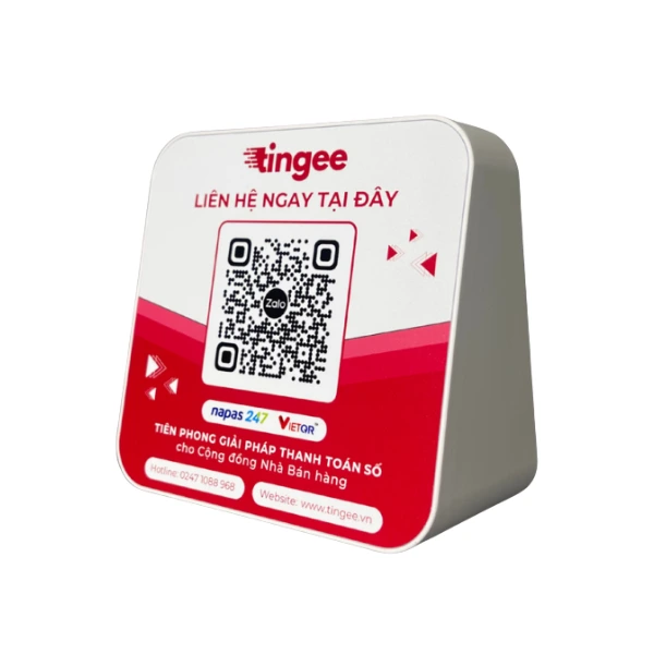 Loa thông báo nhận tiền Tingee Box 5SA với mã QR code phía sau