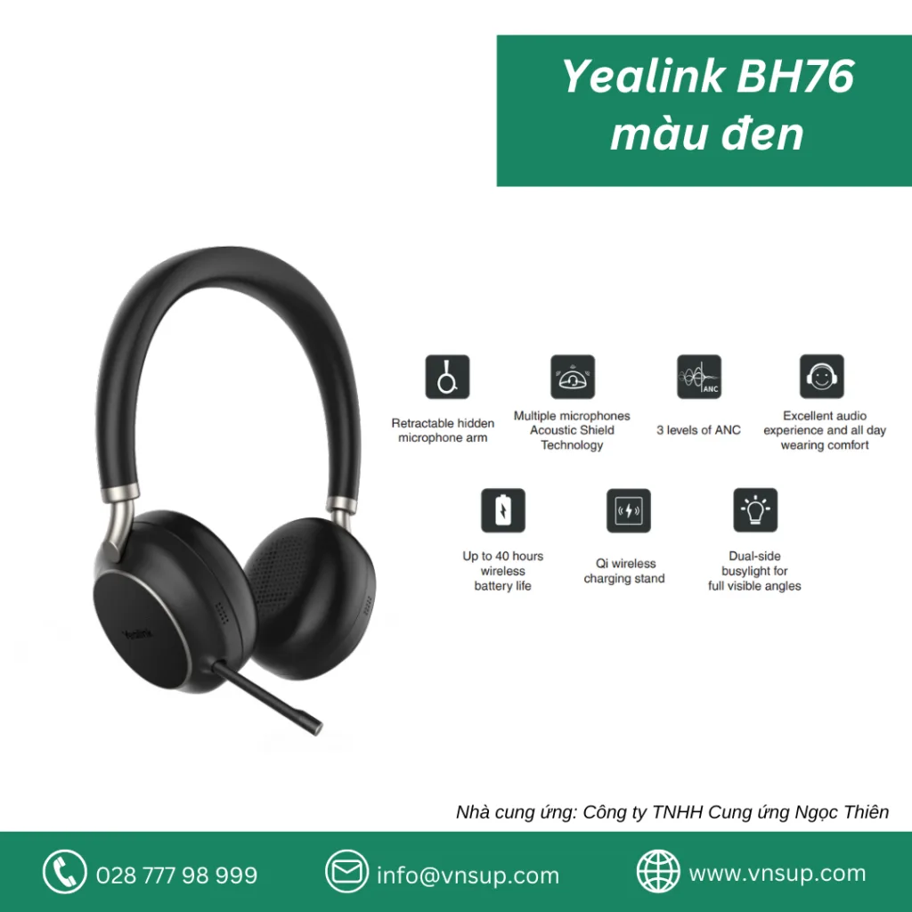 Tai nghe văn phòng Yealink BH76 màu đen