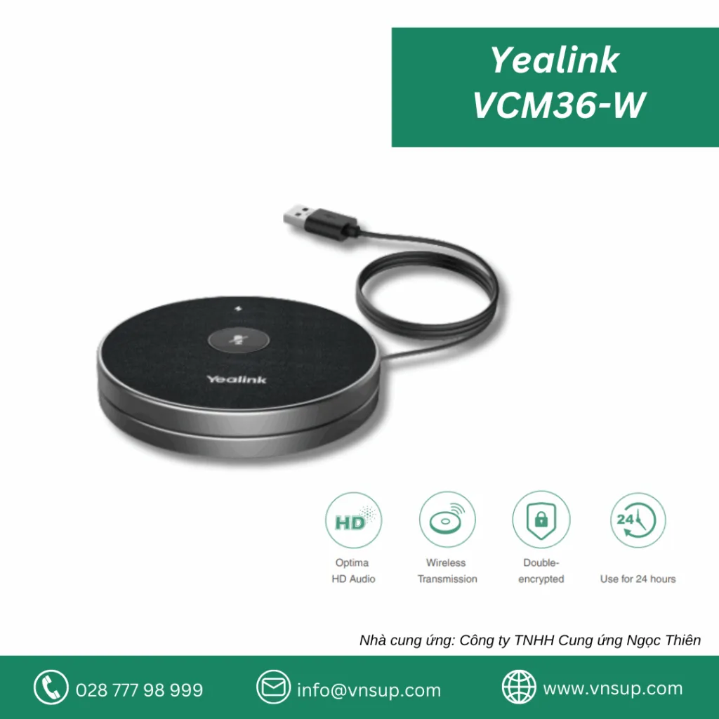Micro không dây Yealink VCM36-W và đế sạc USB A