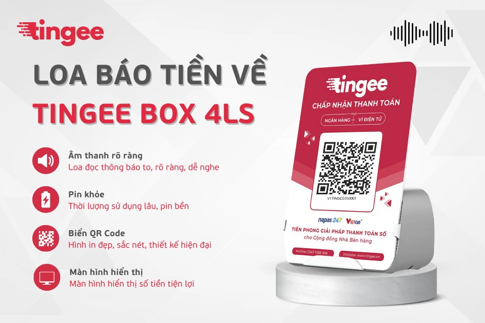 Tingee Box 4LS là loa đọc thông báo có gắn kèm biển QR Code tiện dụng