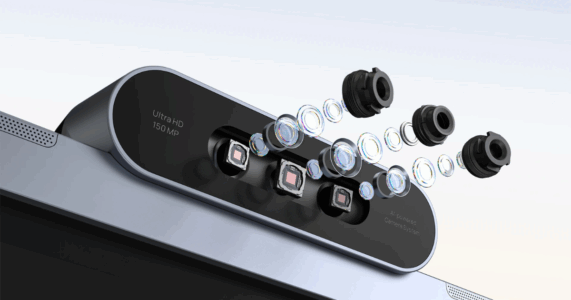 Màn hình tương tác Yealink MeetingBoard Pro – Thiết bị họp All-in-One thông minh 2025 Yealink MeetingBoard Pro sử dụng camera 3 ống kính