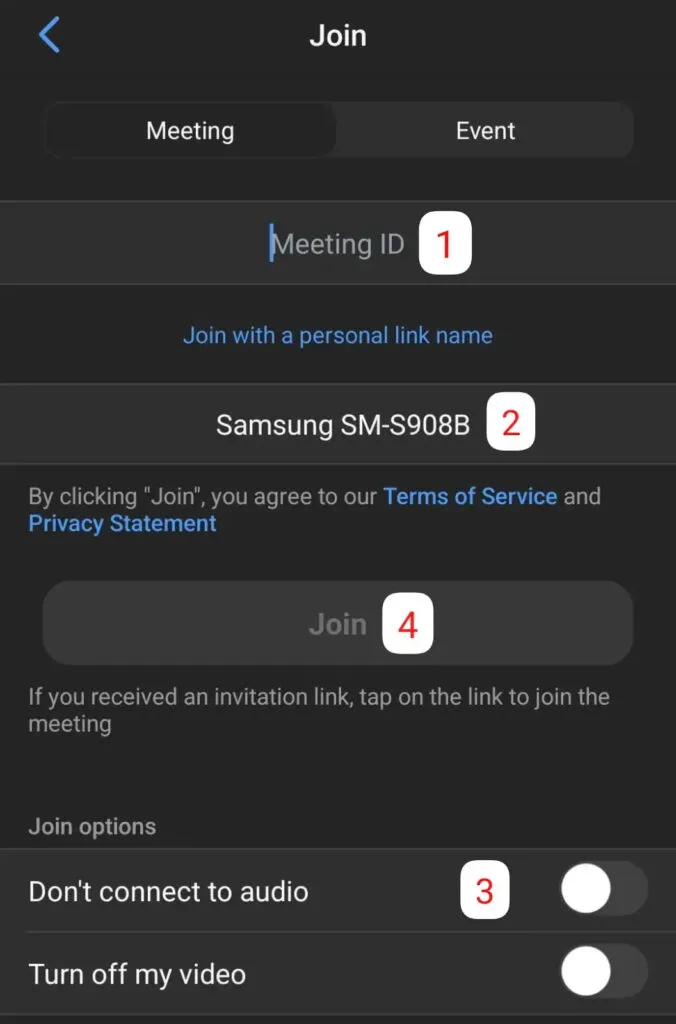 nhập id cuộc họp zoom trên thiết bị di động để tham gia