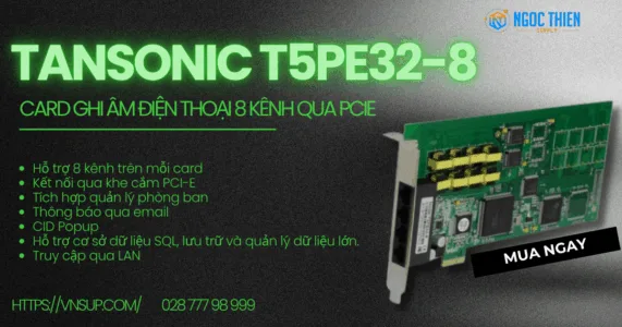 Tansonic T5PE32-8 Card ghi âm điện thoại 8 kênh qua PCIE