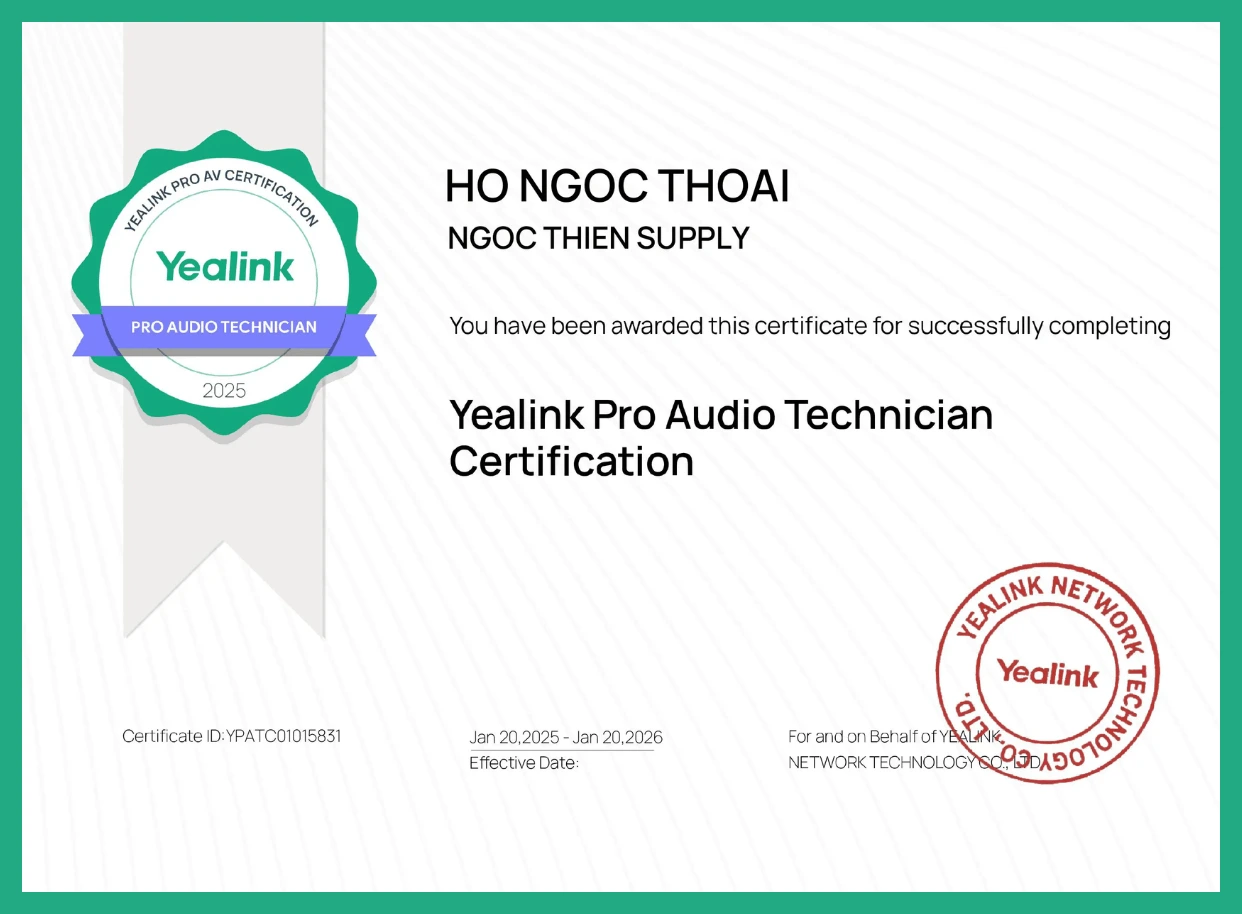 Chứng nhận Yealink của Ngọc Thiên 2
