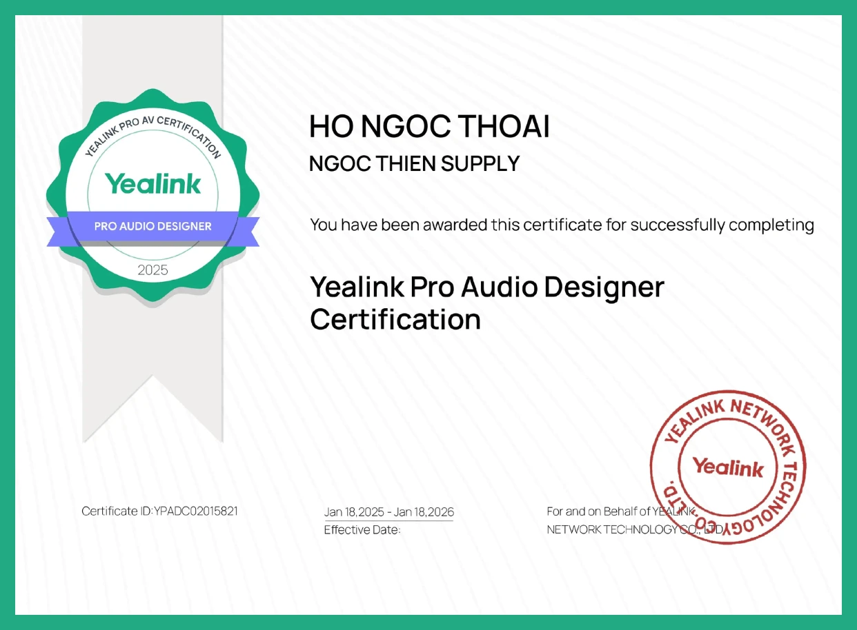 Chứng nhận Yealink của Ngọc Thiên