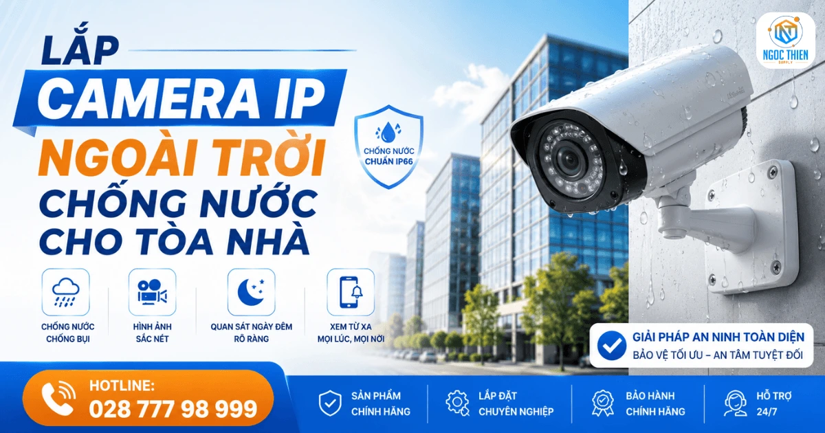 Lắp camera IP ngoài trời chống nước cho tòa nhà