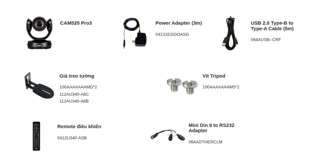 Trọn bộ camera và các phụ kiện AVer CAM520 Pro3