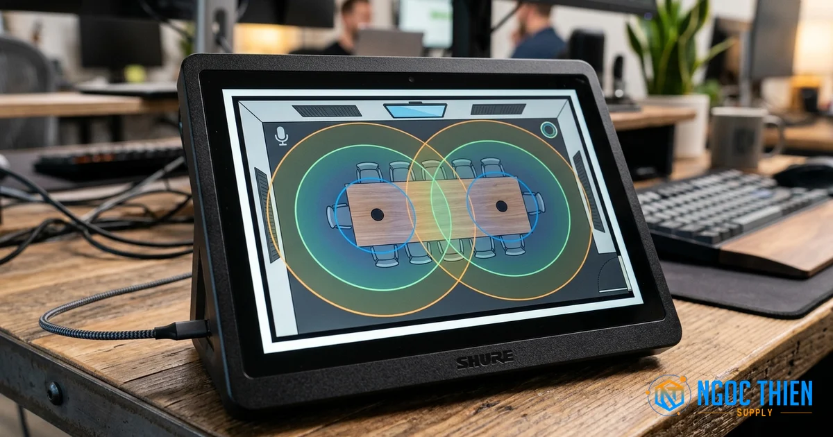 Giao diện điều khiển RoomDesign trên bàn điều khiển Shure Stem Control