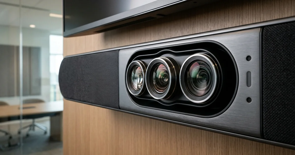 Cận cảnh ống kính camera thông minh của Cisco Room Bar Pro
