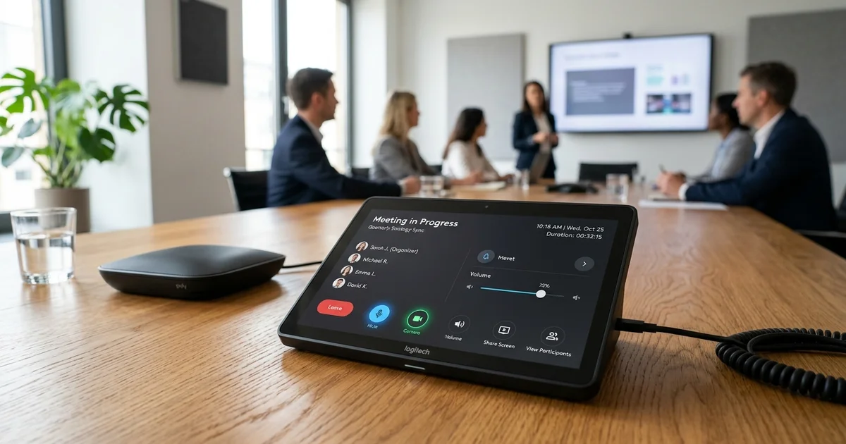 Màn hình điều khiển cảm ứng đặt bàn kết nối cuộc họp Teams Rooms