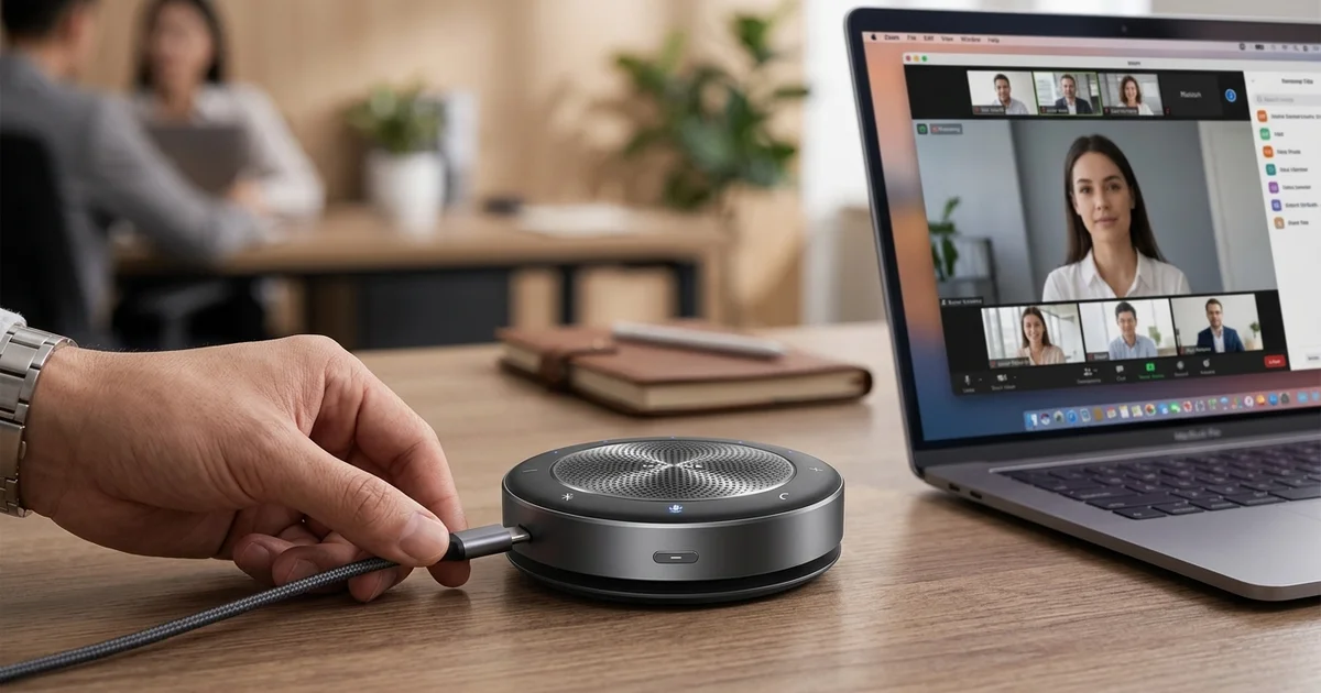 Kết nối loa họp trực tuyến Maxhub BM21 với máy tính qua cổng USB