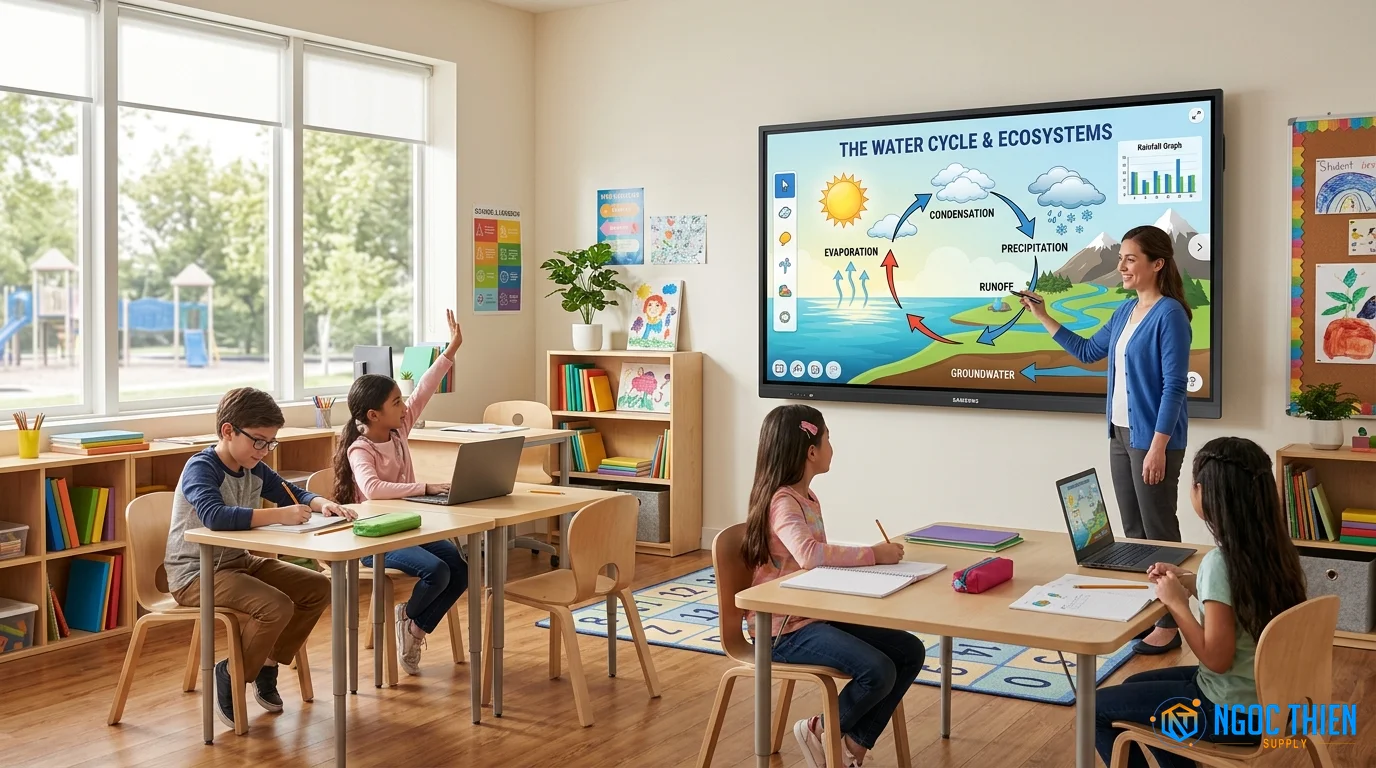 Màn hình tương tác tích hợp bộ công cụ giáo dục Samsung thông minh trong lớp học