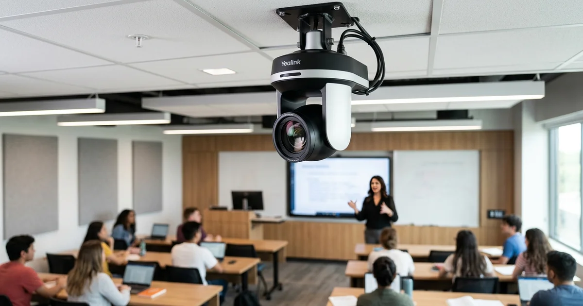 Lắp đặt hệ thống camera hội nghị bám sát giáo viên trên trần phòng học