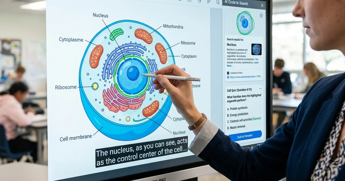 tính năng AI Circle to Search trên màn hình tương tác Samsung cho học sinh