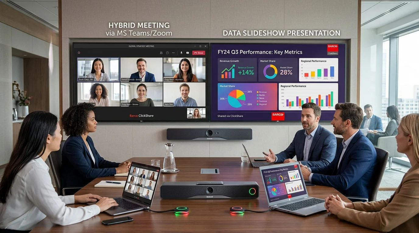 Khả năng hiển thị hai màn hình của Barco ClickShare Bar Pro