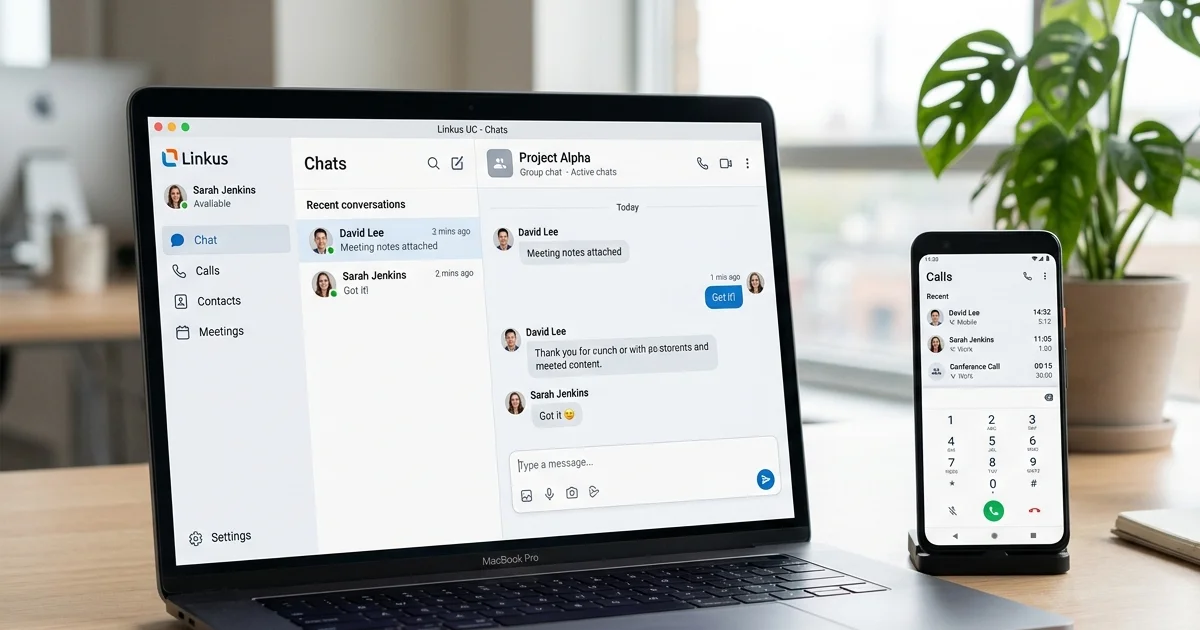 Giao diện ứng dụng Linkus UC trên máy tính và điện thoại