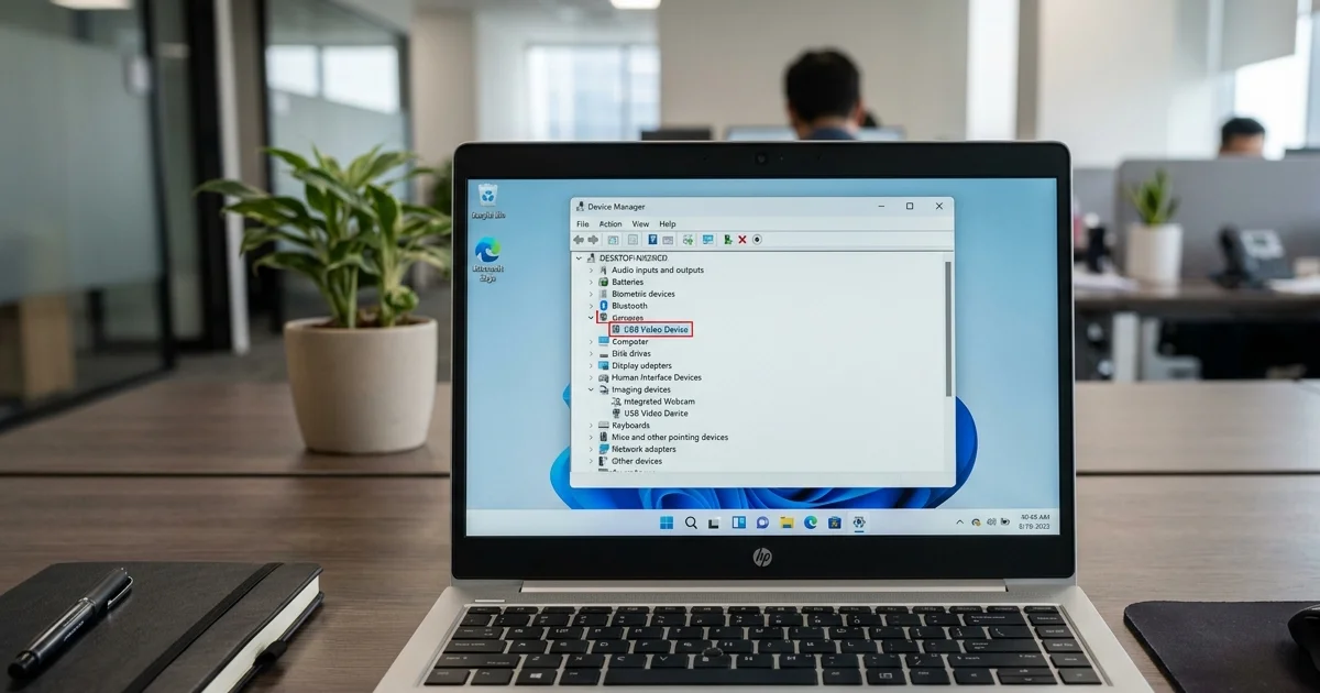 Giao diện Windows Device Manager kiểm tra driver camera trong khắc phục lỗi camera hội nghị