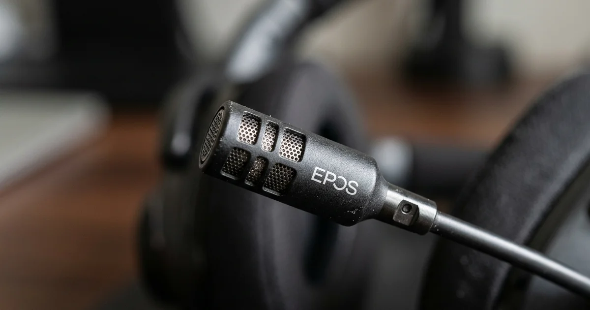 Cận cảnh micro boom arm chống ồn chủ động của tai nghe Epos Sennheiser Adapt 200