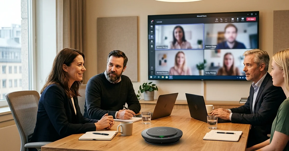 Trải nghiệm họp nhóm 4 người với loa hội nghị Jabra Speak2 75 trong phòng họp