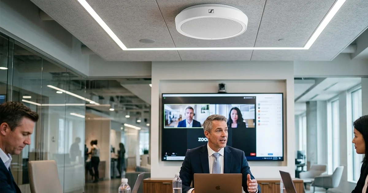 Vùng phủ sóng thu âm rộng của micro trần Sennheiser TeamConnect Ceiling M Plus