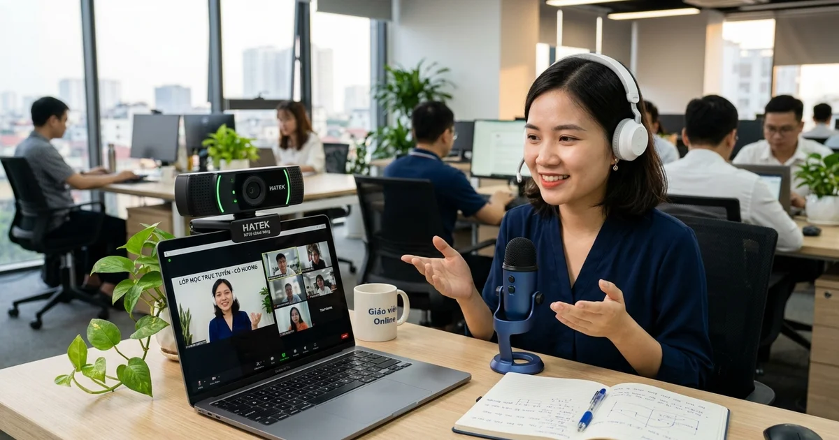 Webcam Hatek HT30 chính hãng hỗ trợ dạy học trực tuyến sắc nét tại văn phòng