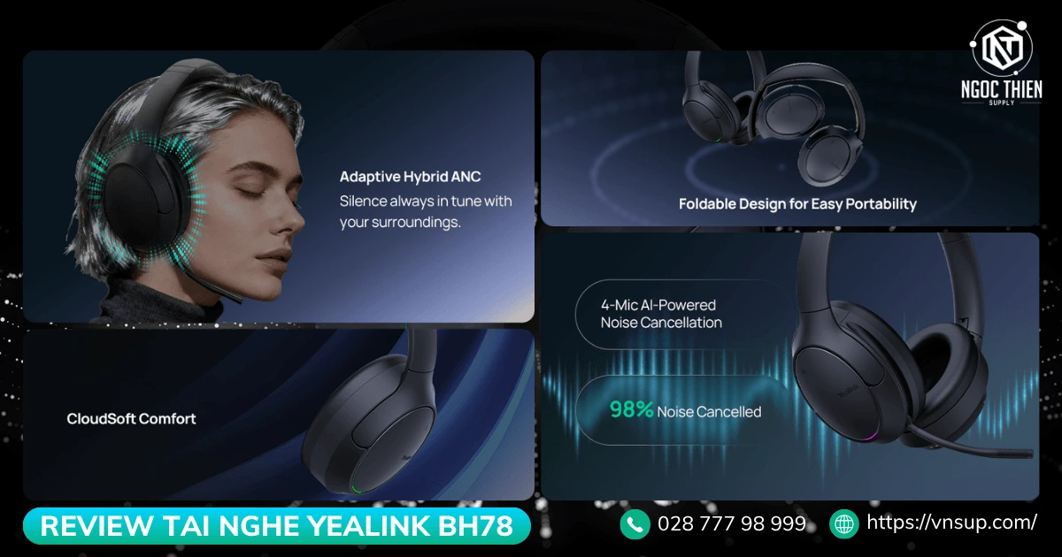 Review tai nghe Yealink BH78 chống ồn cho văn phòng hybrid