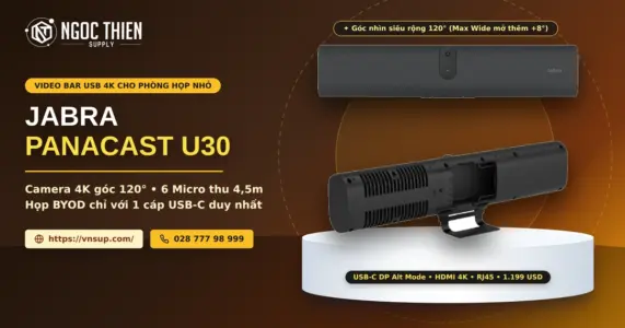 Camera hội nghị Jabra PanaCast U30: video bar USB 4K góc 120 độ